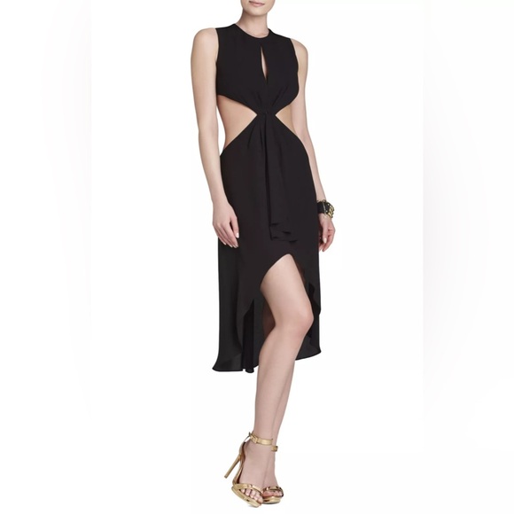 NEW BCBGMAXAZRIA BLACK VICTORIA SLEEVELESS TIED DRESS - Picture 2 of 11